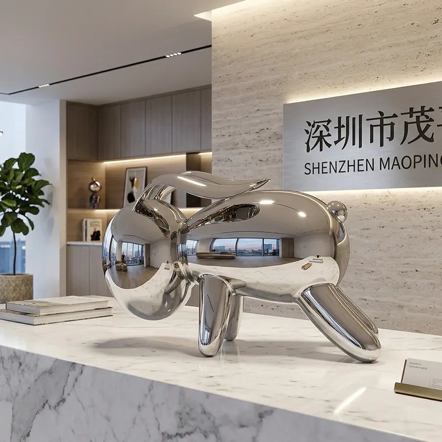 Mirror Polished Stainless Steel Rabbit Sculpture for Interior Decor – Modern Luxury Animal Art