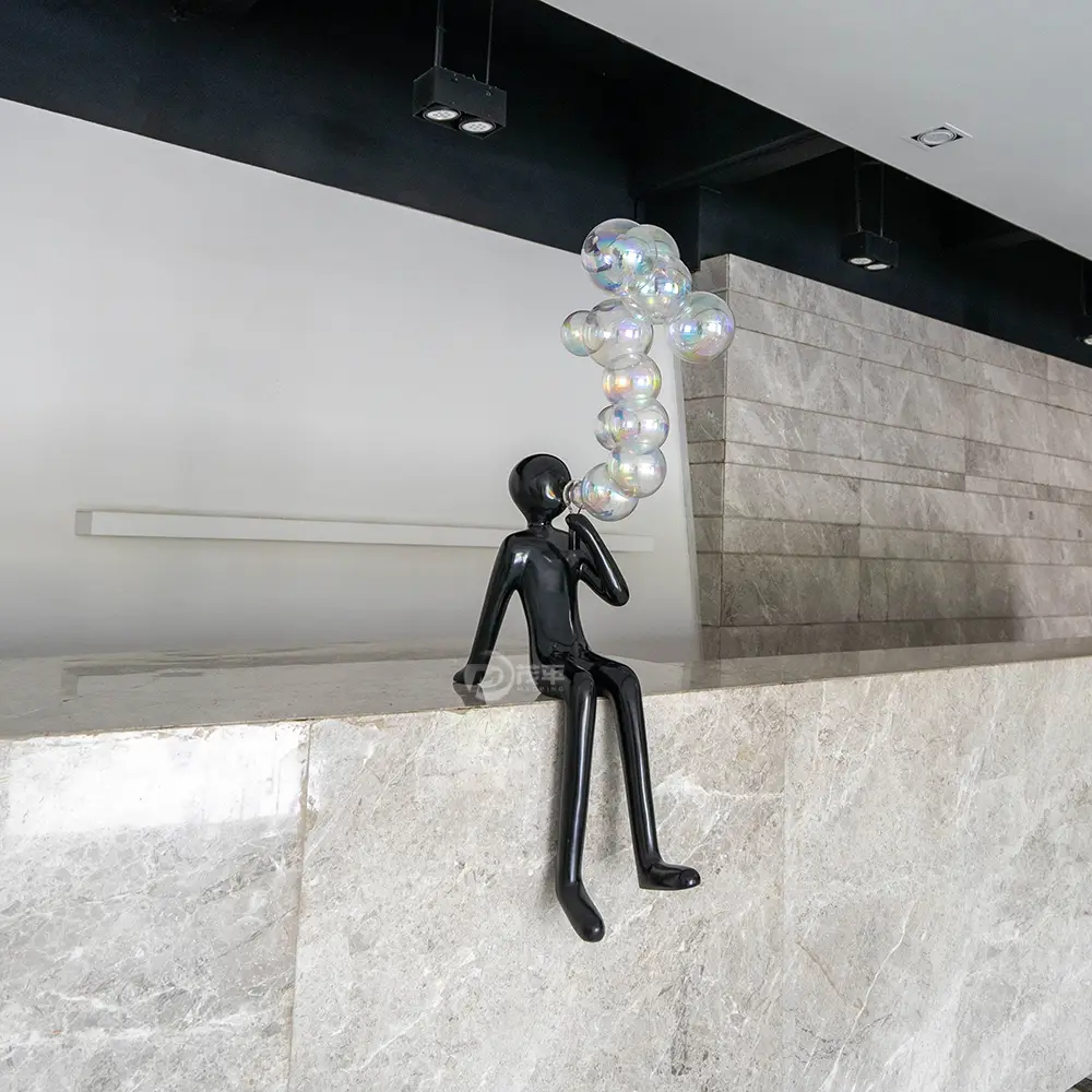 Modern Art China Fiberglass Crafts For Gifts Girl Blowing Bubble Sculpture Make Home Decor MP-H0002