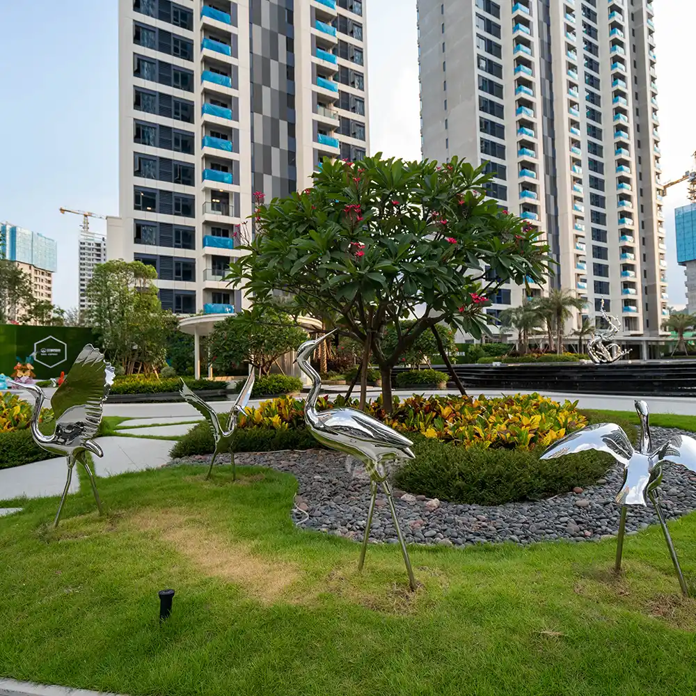 Stainless steel crane sculpture for garden decoration MP-O0003