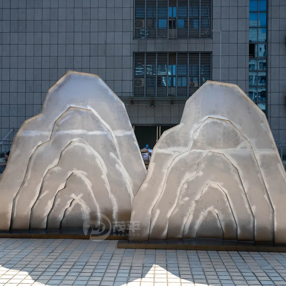 1.5 Meter Stainless Steel Garden Sculpture | Modern Layered Mountain Metal Artwork for Outdoor Landscape