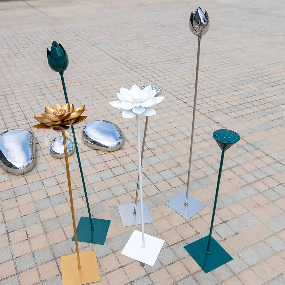 Garden Pool Decoration Stainless Steel Lotus Sculpture Flower Metal Sculpture-MP-O0016