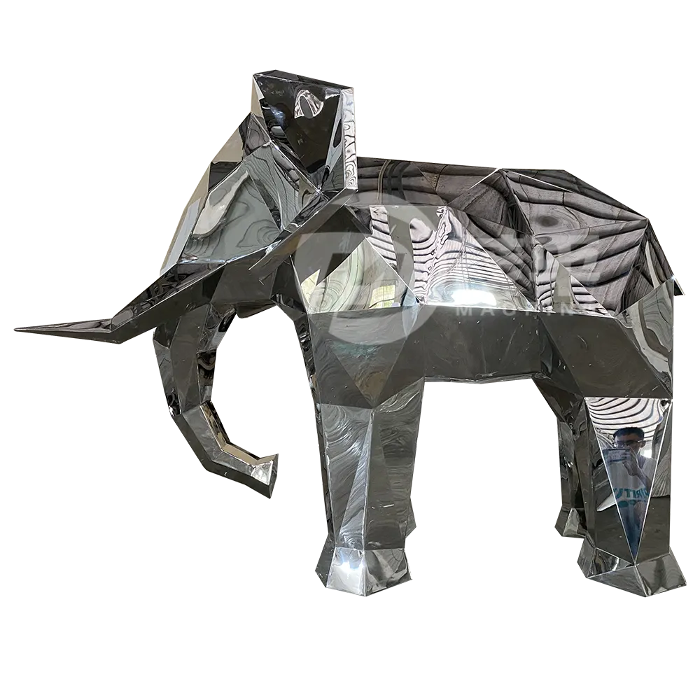 Outdoor Garden decoration Mosaic Stainless Steel Sculpture Life size Mirrored Geometric Baby Elephant sculpture MP-O0059