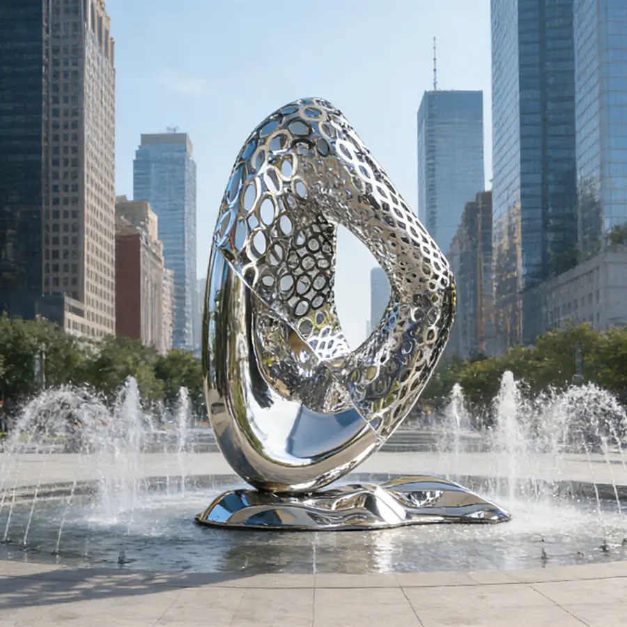 Large Mirror Polished Stainless Steel Abstract Loop Sculpture for Urban Plazas
