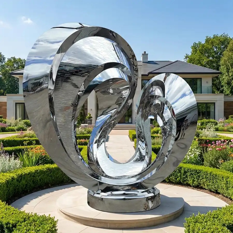 Large Stainless Steel Abstract Loop Sculpture for Outdoor Public Spaces