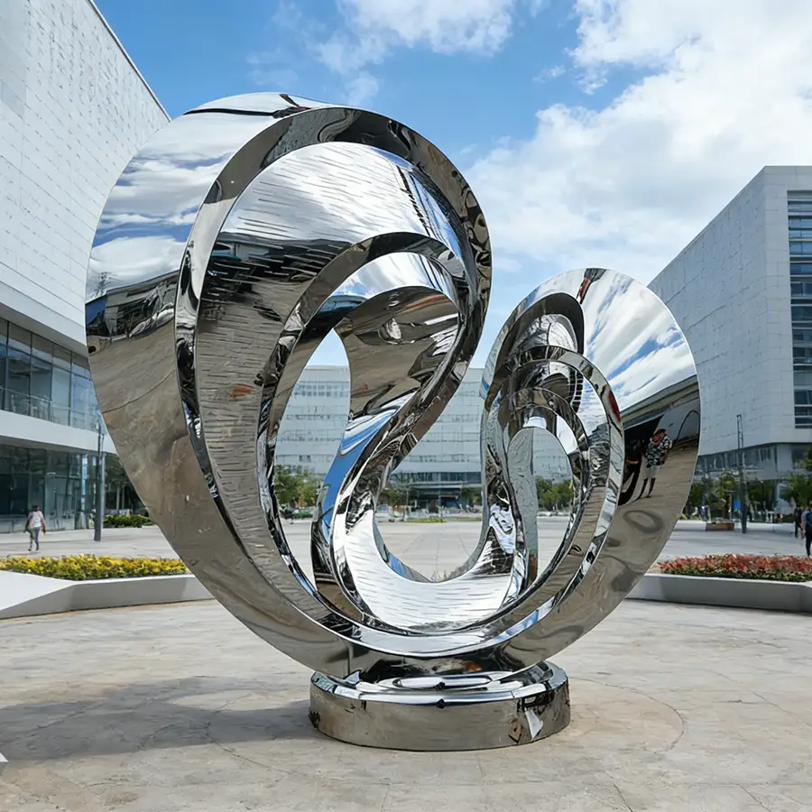 Large Stainless Steel Abstract Loop Sculpture for Outdoor Public Spaces