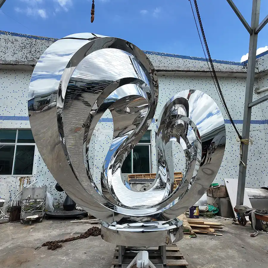 Large Stainless Steel Abstract Loop Sculpture for Outdoor Public Spaces