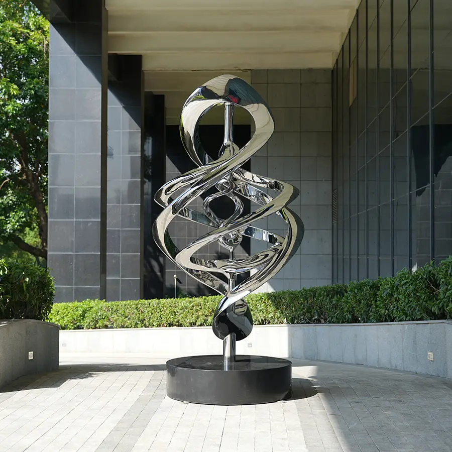 Stainless Steel Outdoor Sculpture | Modern Abstract Mirror-Polished Metal Art for Garden & Seaside Decor