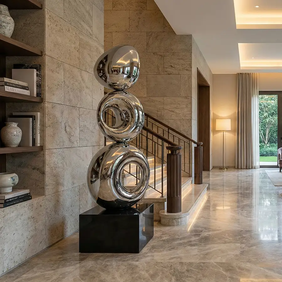 Mirror Polished Stainless Steel Abstract Sculpture for Luxury Interior Decor