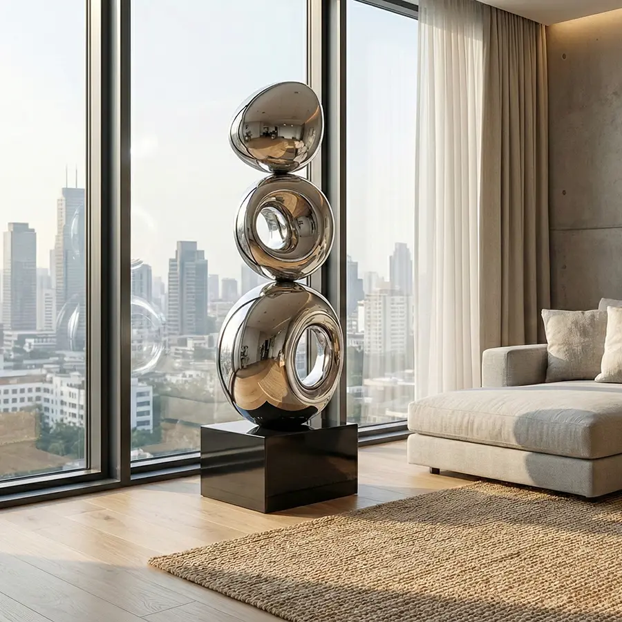 Mirror Polished Stainless Steel Abstract Sculpture for Luxury Interior Decor