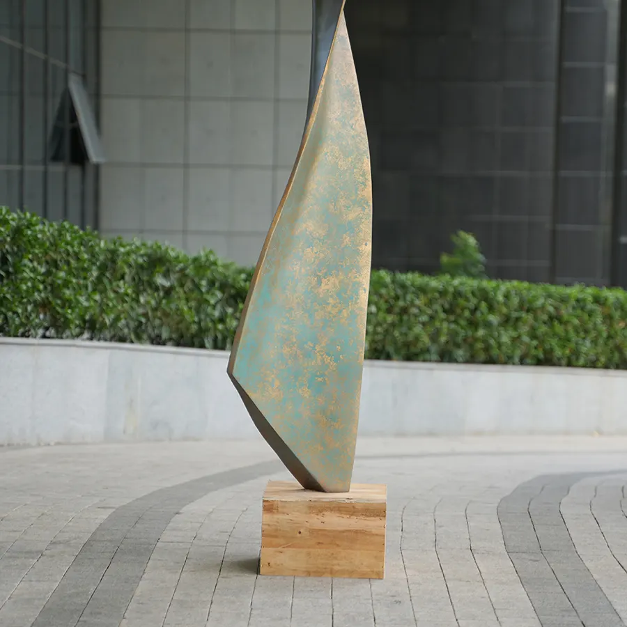Abstract Stainless Steel Floor Sculpture with Patina Finish for Luxury Interior Spaces