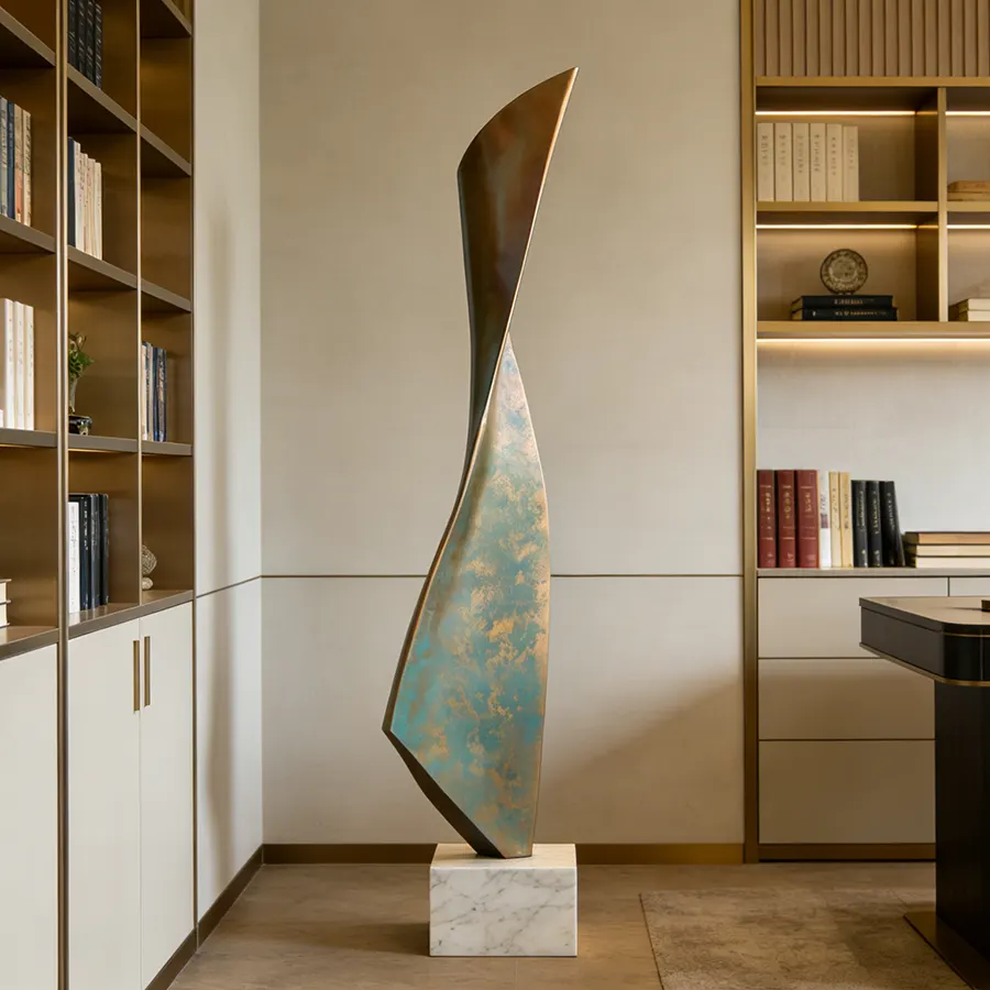 Abstract Stainless Steel Floor Sculpture with Patina Finish for Luxury Interior Spaces