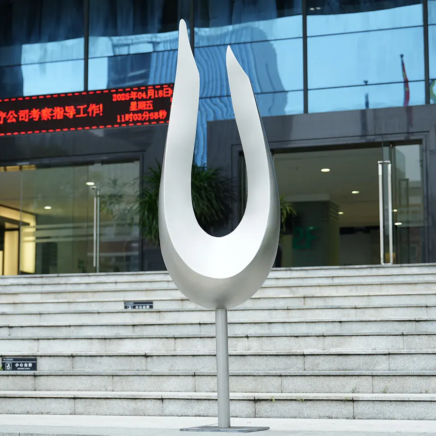 Modern Stainless Steel Outdoor Sculpture | Abstract U-Shaped Landscape Art