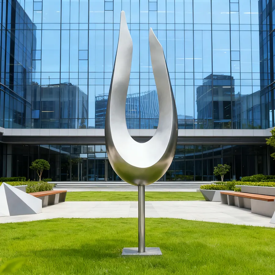 Modern Stainless Steel Outdoor Sculpture | Abstract U-Shaped Landscape Art