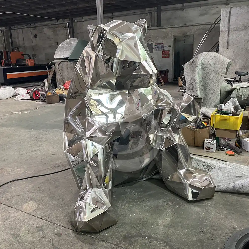Modern Fashion Decor Bear Ornaments Stainless Steel Sculpture Geometry Panda Statue Home Garden Decoration MP-O0126
