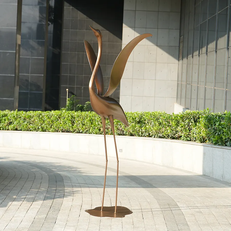 Stainless Steel Crane Sculpture for Garden & Landscape | Outdoor Bird Art Decor