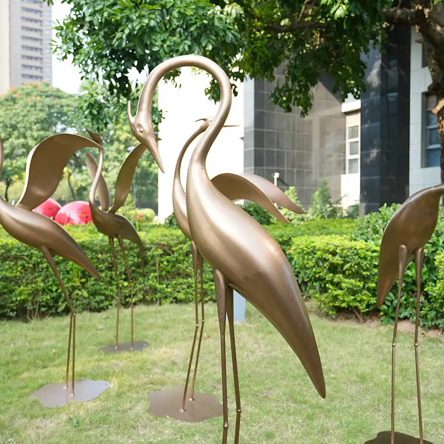 Stainless Steel Crane Sculpture for Garden & Landscape | Outdoor Bird Art Decor