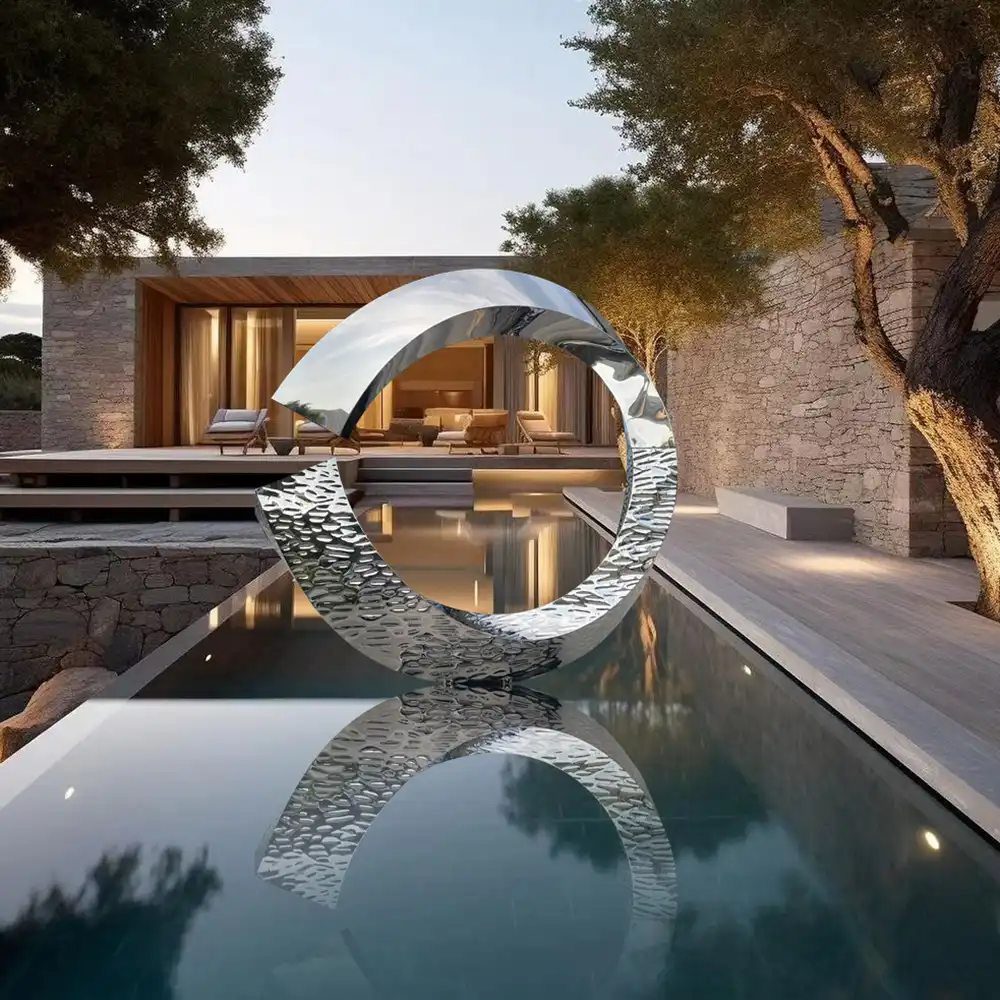 Creative large stainless steel C letter sculpture with warp circle shpae for pool decoration