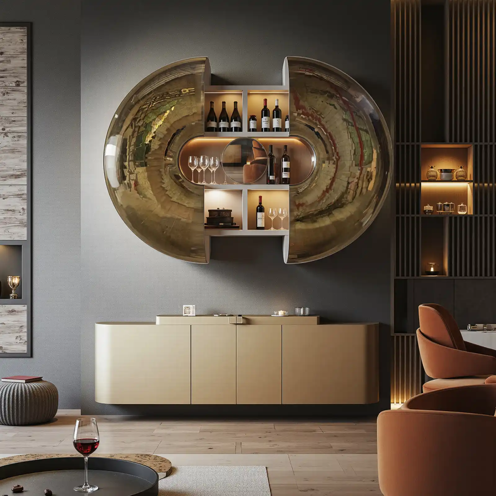 Luxury Stainless Steel Gold Wine Cabinet