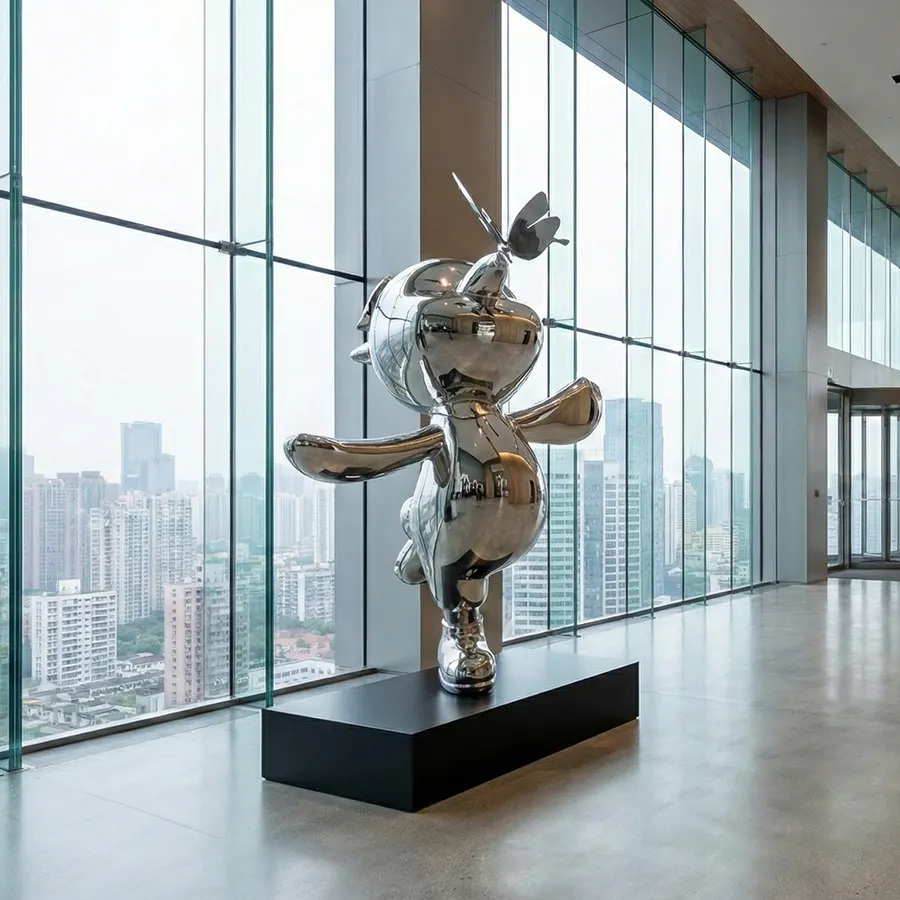 Mirror-Polished Stainless Steel Cartoon Sculpture for Urban Plaza & Commercial Landscape