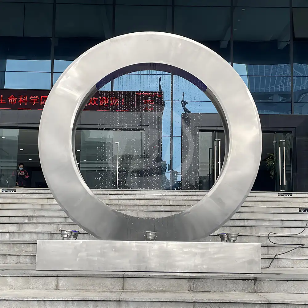 Stainless Steel Sculpture Art Circle Brushed Finishing Fountains Outdoor Garden Water Feature Sculpture MP-O0114