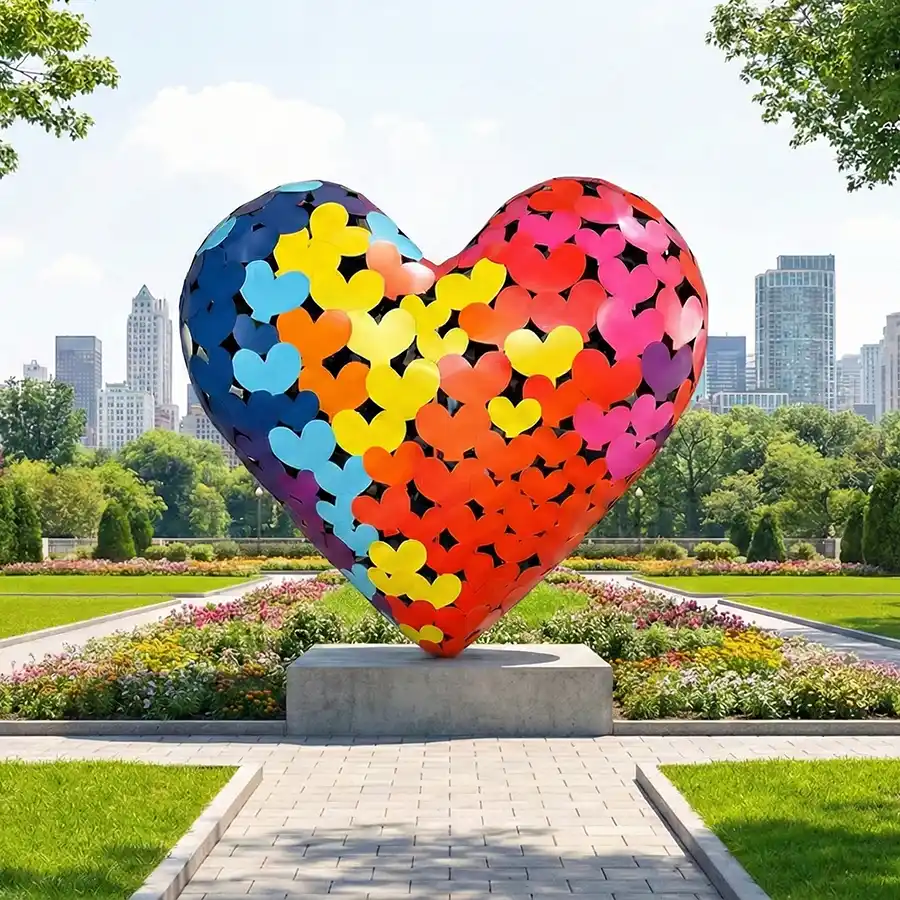 Colorful Heart-Shaped Stainless Steel Sculpture for Public Art & Landscape Spaces