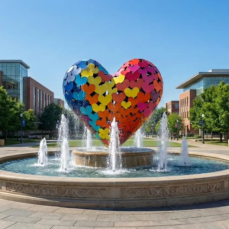 Colorful Heart-Shaped Stainless Steel Sculpture for Public Art & Landscape Spaces