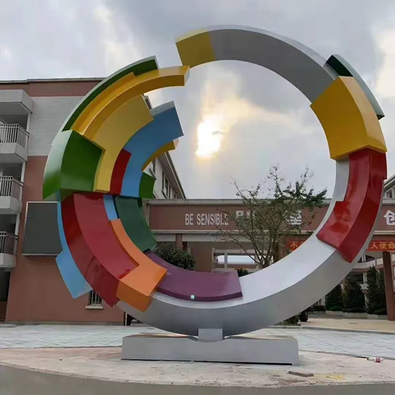 School landscape stainless steel colorful circle sculpture square plaza decoration MP-O0072