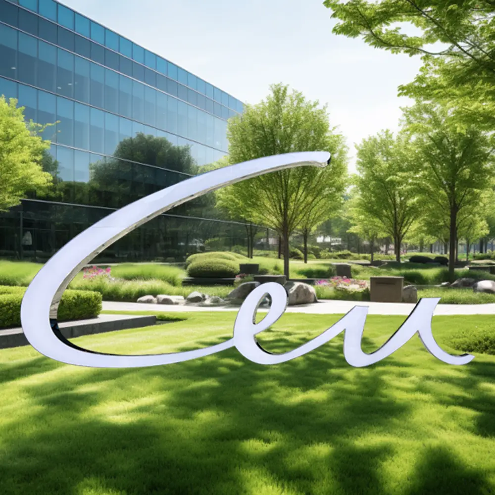 Creative stainless steel letter sculpture with LED light for outdoor landscape