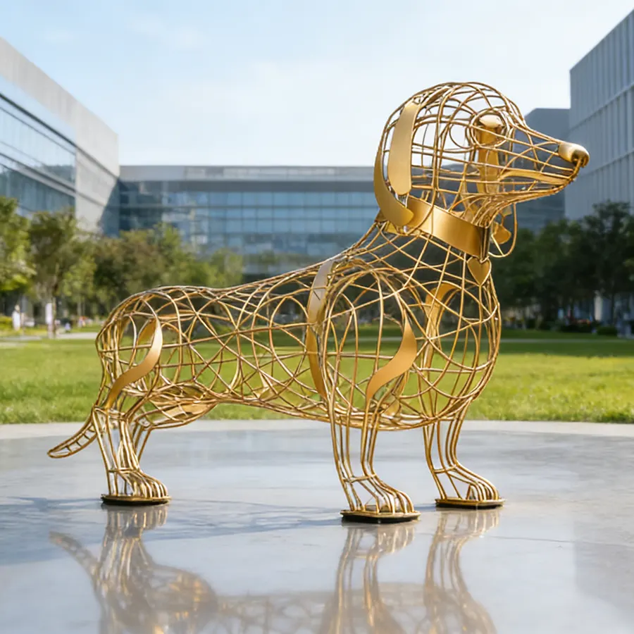 Stainless Steel Dachshund Sculpture for Outdoor Landscape & Public Art Decor