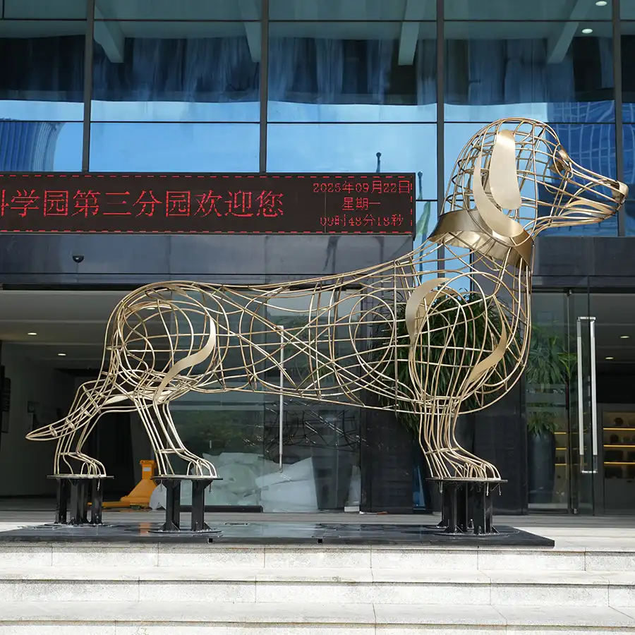 Stainless Steel Dachshund Sculpture for Outdoor Landscape & Public Art Decor