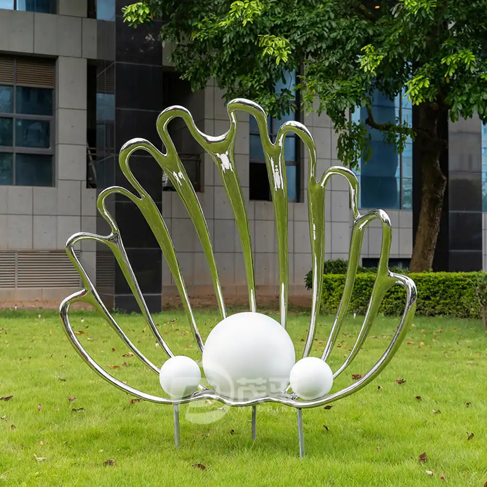 Beach Landscape Decoration Stainless Steel Shell Sculpture Garden Ornament MP-O0042