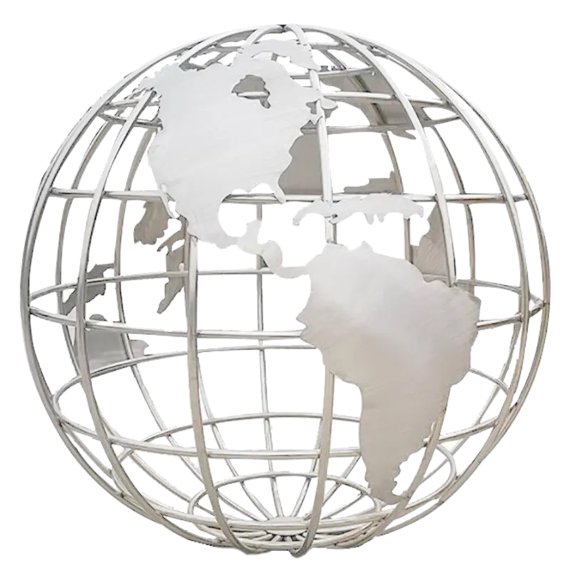 Creative hollow stainless steel sphere with world map large sculpture MP-B0012