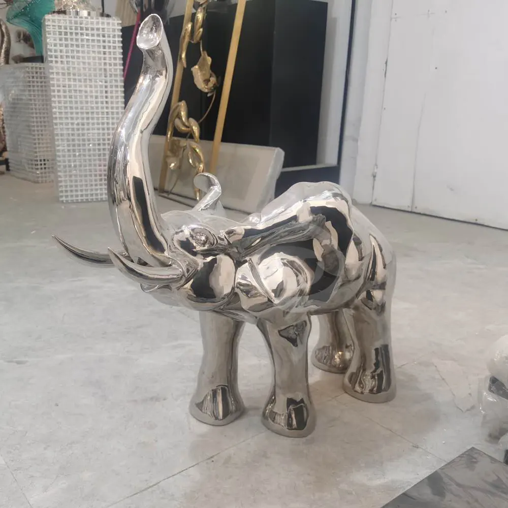 Outdoor Garden Decoration Stainless Steel Sculpture Life size Mirrored Baby Elephant Sculpture MP-O0107