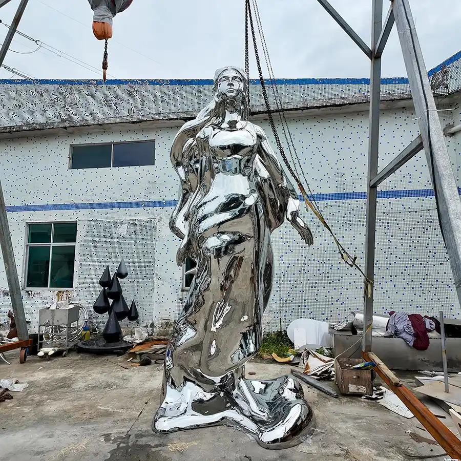 Mirror Polished Stainless Steel Female Figure Sculpture for Luxury Interior Spaces