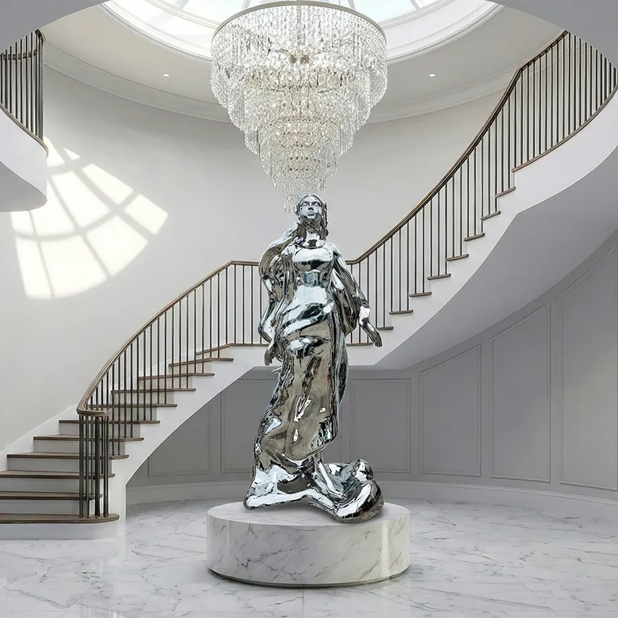 Mirror Polished Stainless Steel Female Figure Sculpture for Luxury Interior Spaces