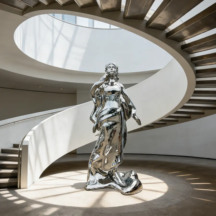 Mirror Polished Stainless Steel Female Figure Sculpture for Luxury Interior Spaces