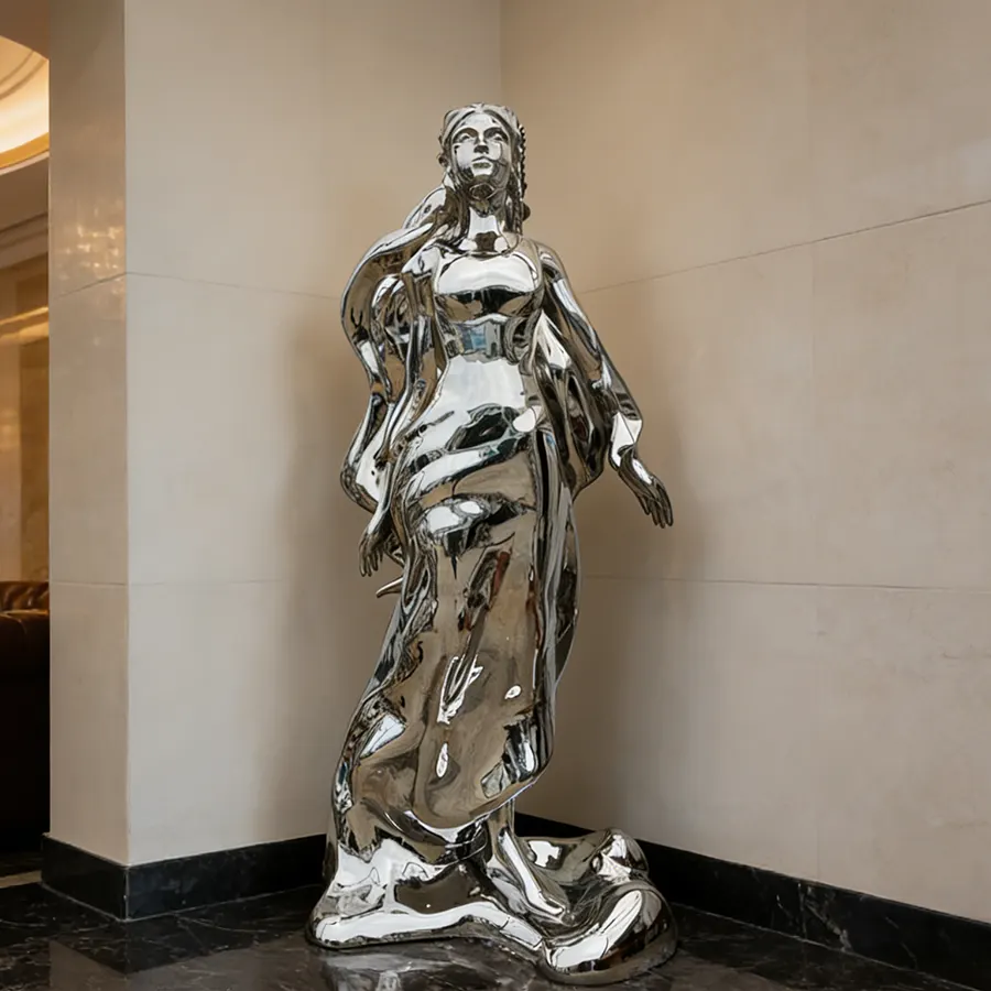 Mirror Polished Stainless Steel Female Figure Sculpture for Luxury Interior Spaces