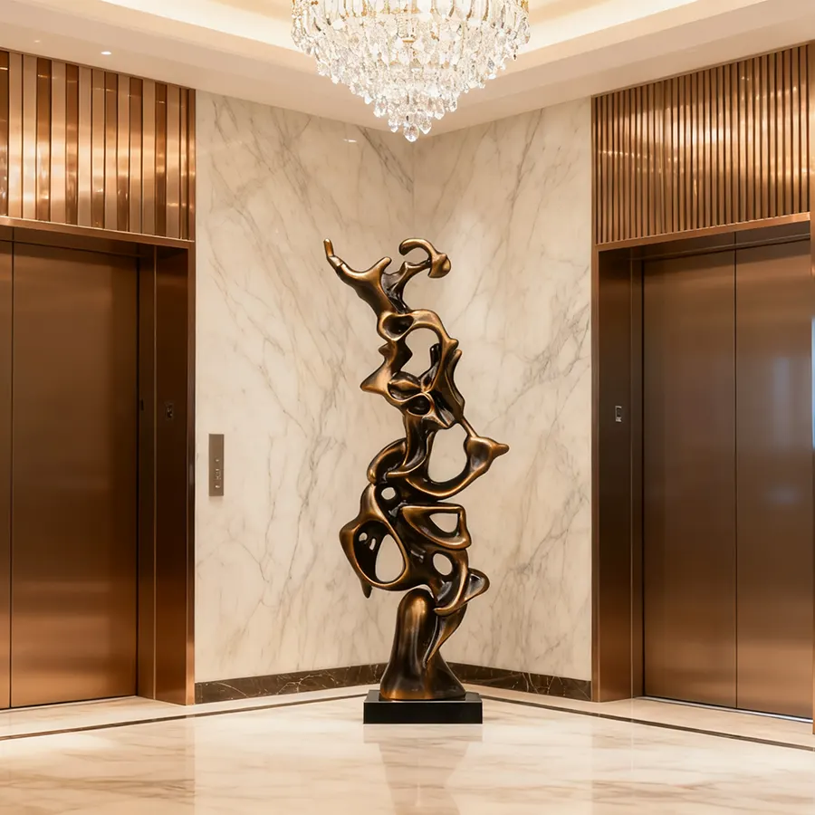 Fiberglass Abstract Sculpture | Modern Bronze Art Piece for Hotel & Interior Decoration