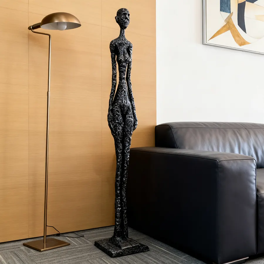 Fiberglass Abstract Human Sculpture — Modern Black Art Statue for Interior Decoration