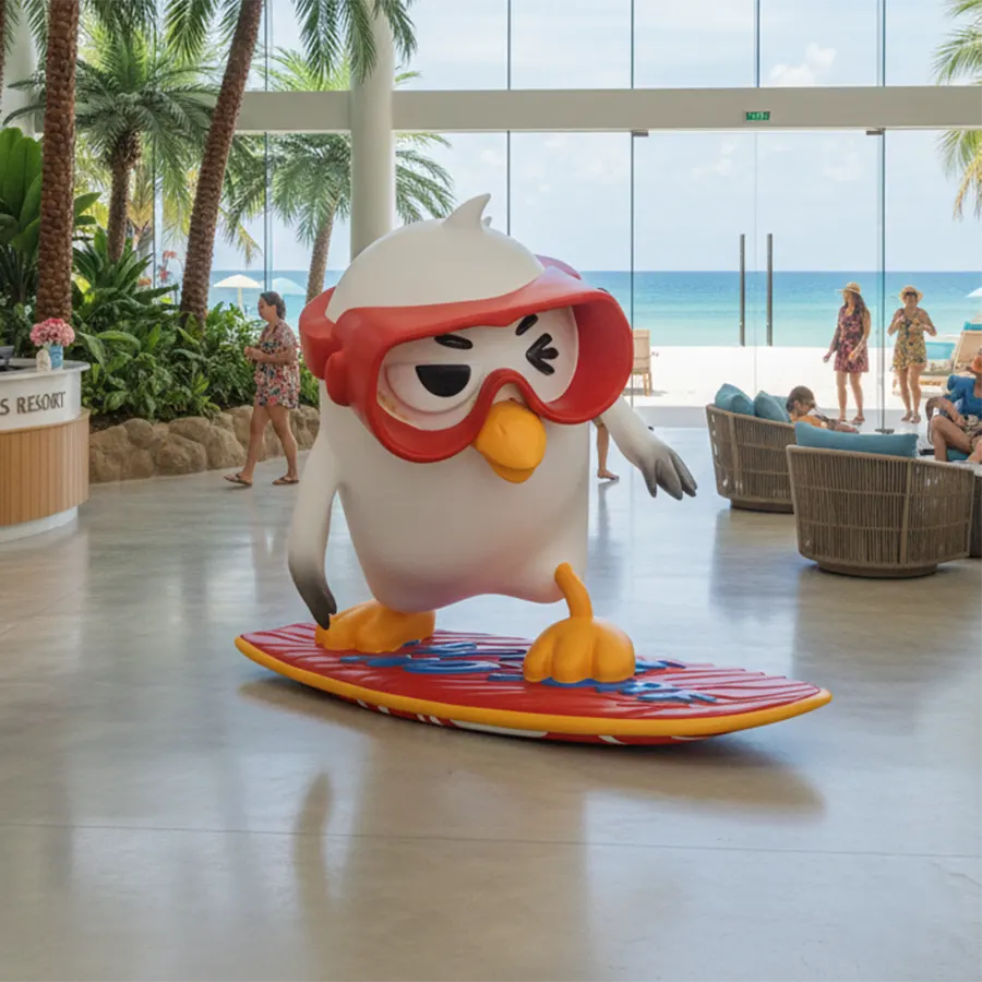 Custom Fiberglass Surfing Bird Sculpture for Retail & Store Decor