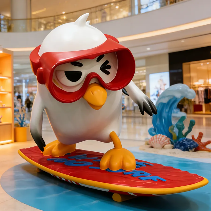 Custom Fiberglass Surfing Bird Sculpture for Retail & Store Decor