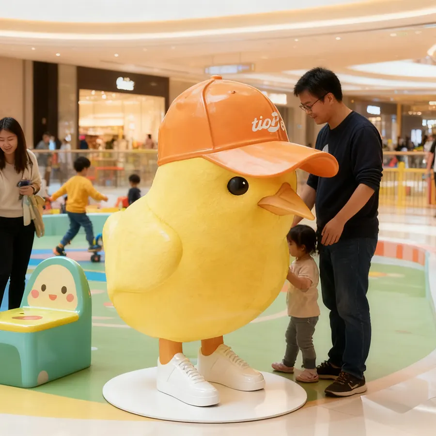 Fiberglass Chick Sculpture | 3D Cartoon Bird Statue for Café, Mall & Outdoor Decoration