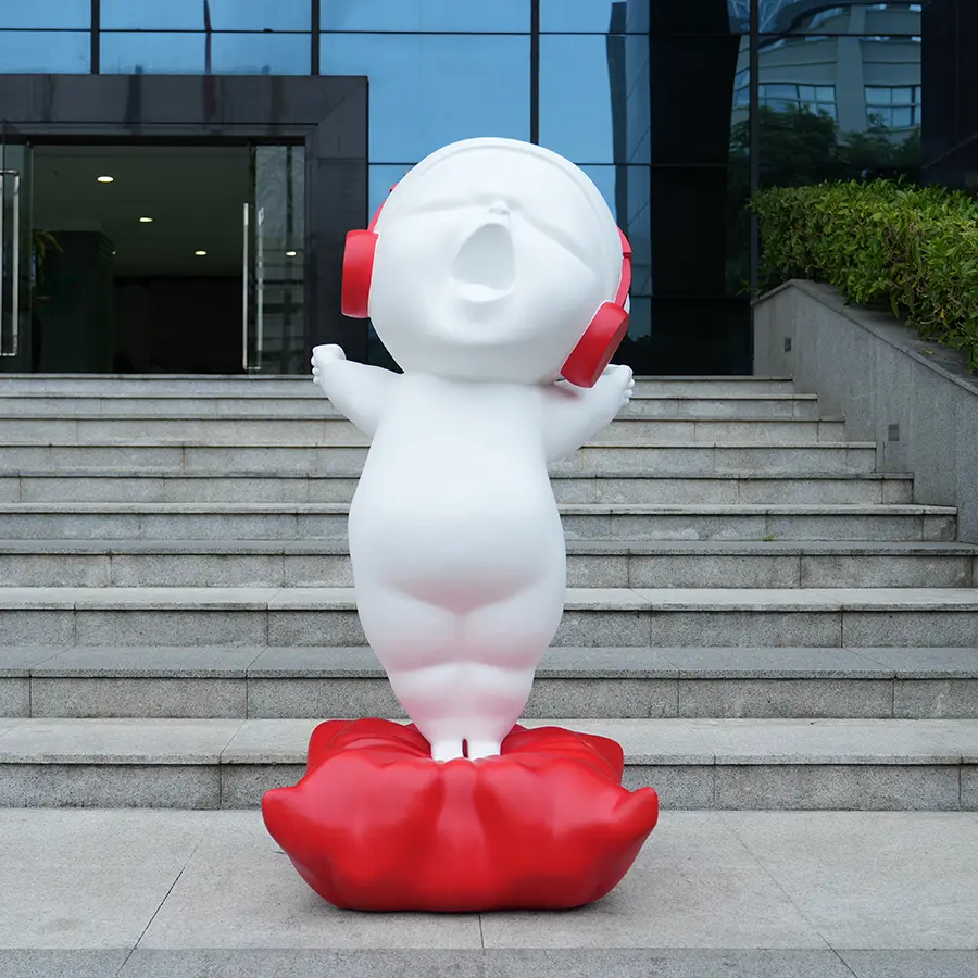 Fiberglass Child Sculpture with Headphones | Modern Art Figurine for Interior Decoration