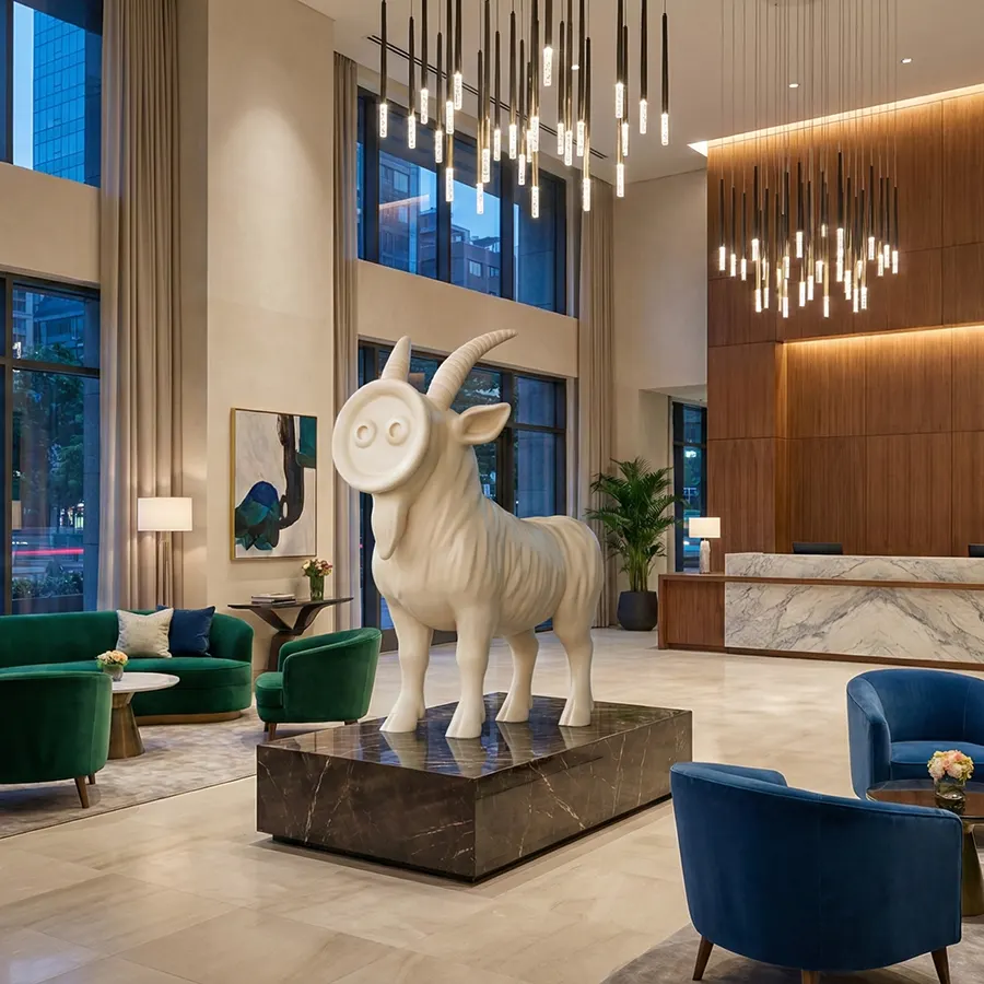 Modern Fiberglass Animal Sculpture for Interior Decor – Contemporary Goat Art Statue
