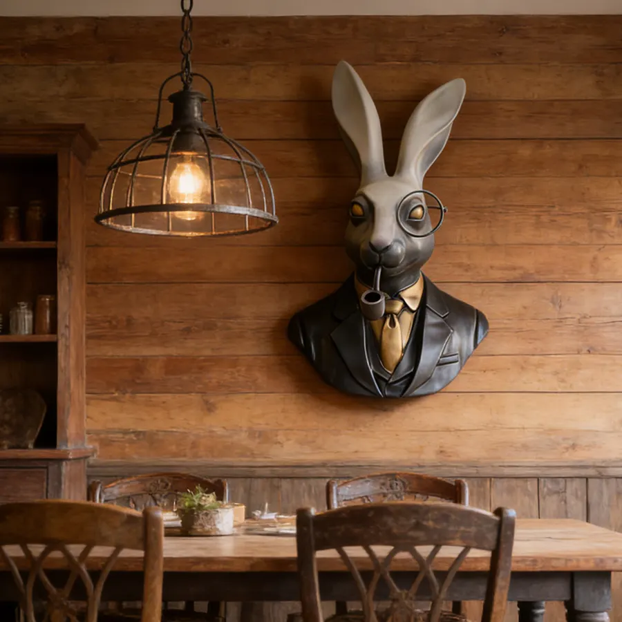 Luxury Fiberglass Rabbit Wall Sculpture – Modern Animal Wall Art for Interior Decor