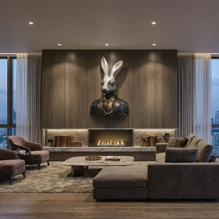 Luxury Fiberglass Rabbit Wall Sculpture – Modern Animal Wall Art for Interior Decor