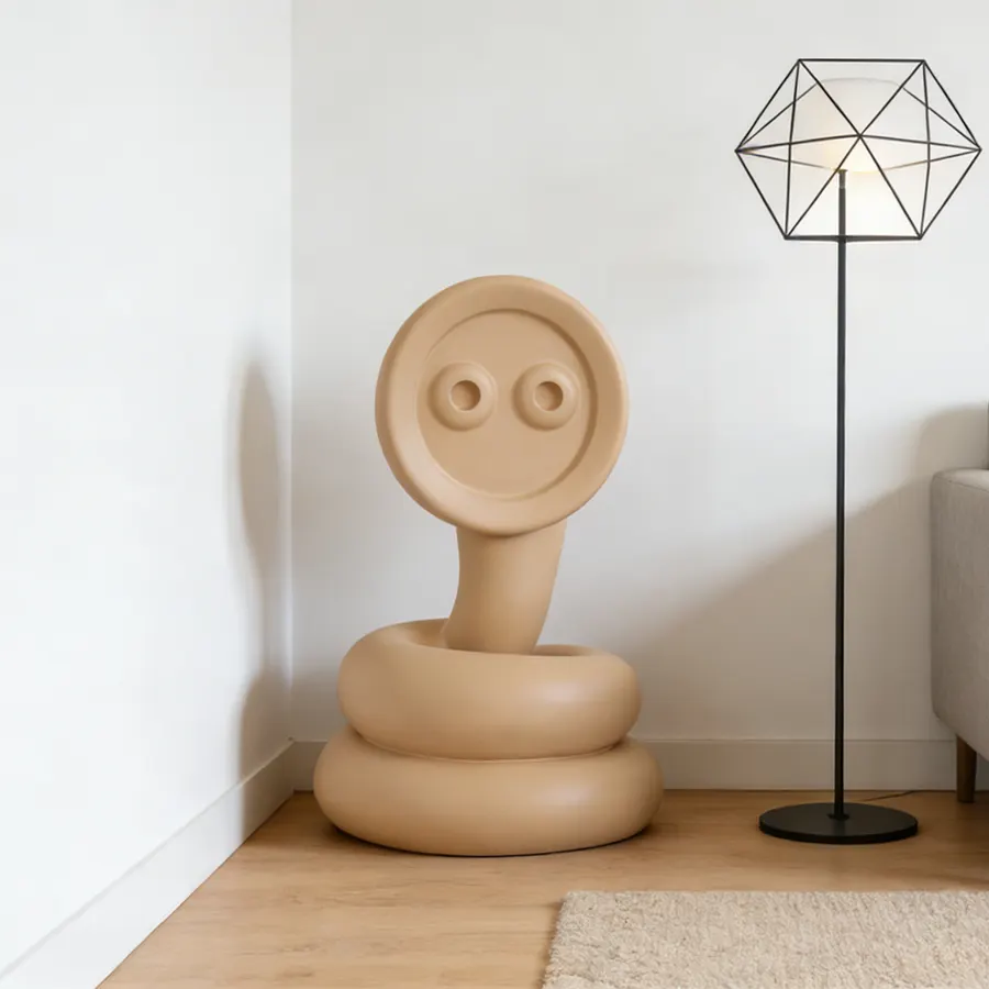 Modern Abstract Fiberglass Snake Sculpture for Interior Decor