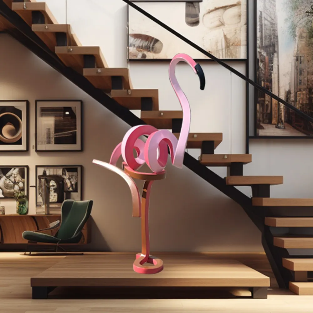 Creative patined stainless steel twisted flamingo for yard decoration