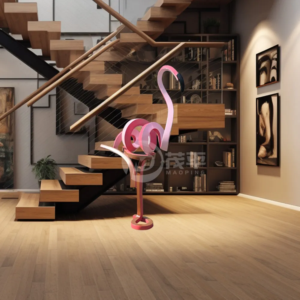 Creative patined stainless steel twisted flamingo for yard decoration