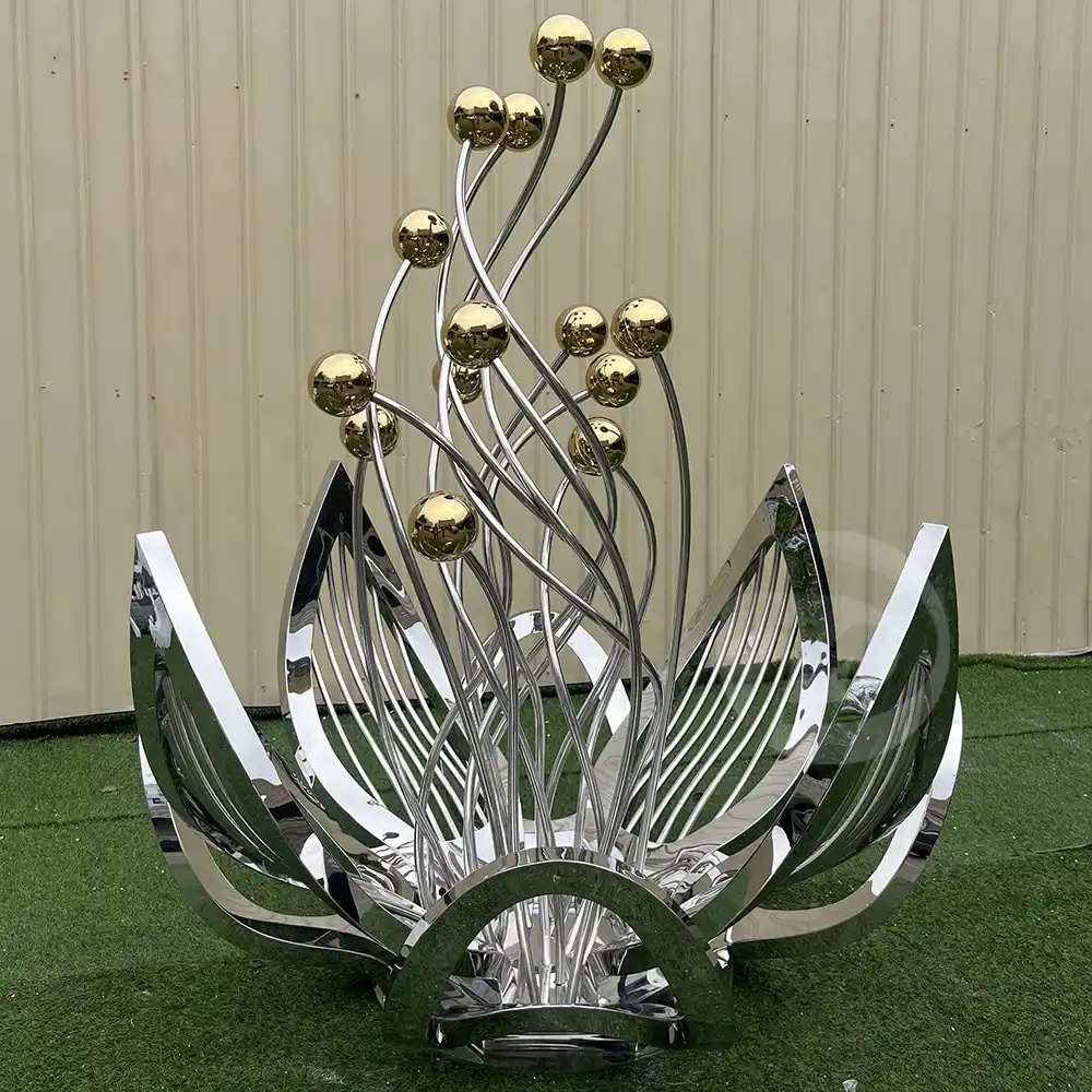 Outdoor Large decoration Metal Art statue Stainless steel mirror polished flower sculpture MP-O0164